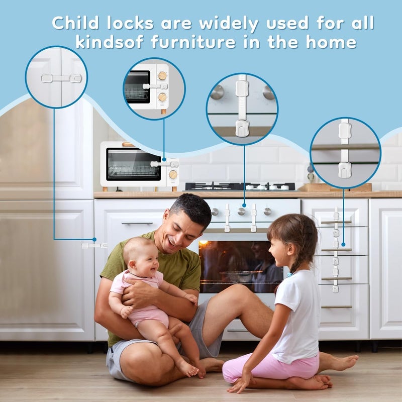 Syican 16-Pack Cabinet Locks Baby Proofing - Child Proof Drawer Locks, Multi-Purpose for Drawers, Fridge, Toilet Seat, Trash Can, Ideal Stocking Stuffers, White - Image 4